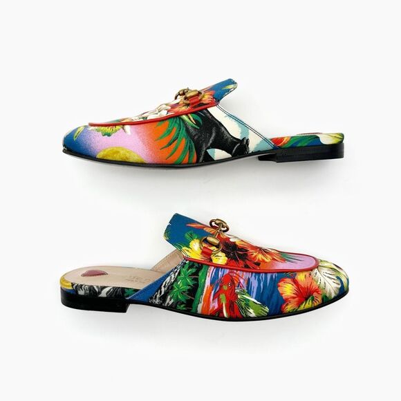 GUCCI Princetown Hawaiian Floral Mule Size 36.5 Horsebit Slip On Loafer - Picture 10 of 15
